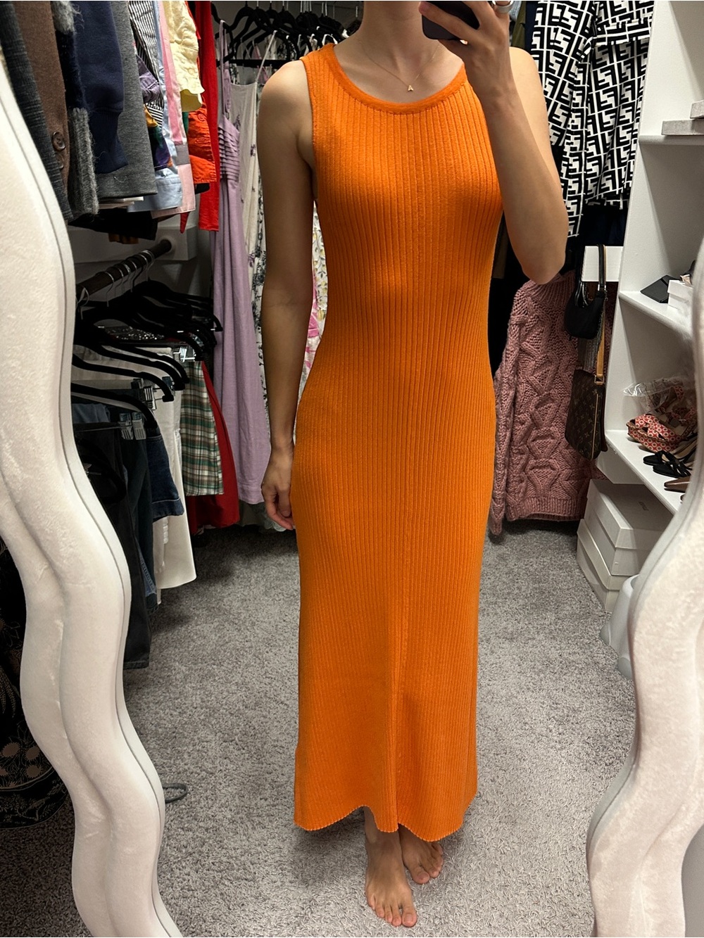 Zara Sleeveless Ribbed Maxi Dress in Bright Orange
